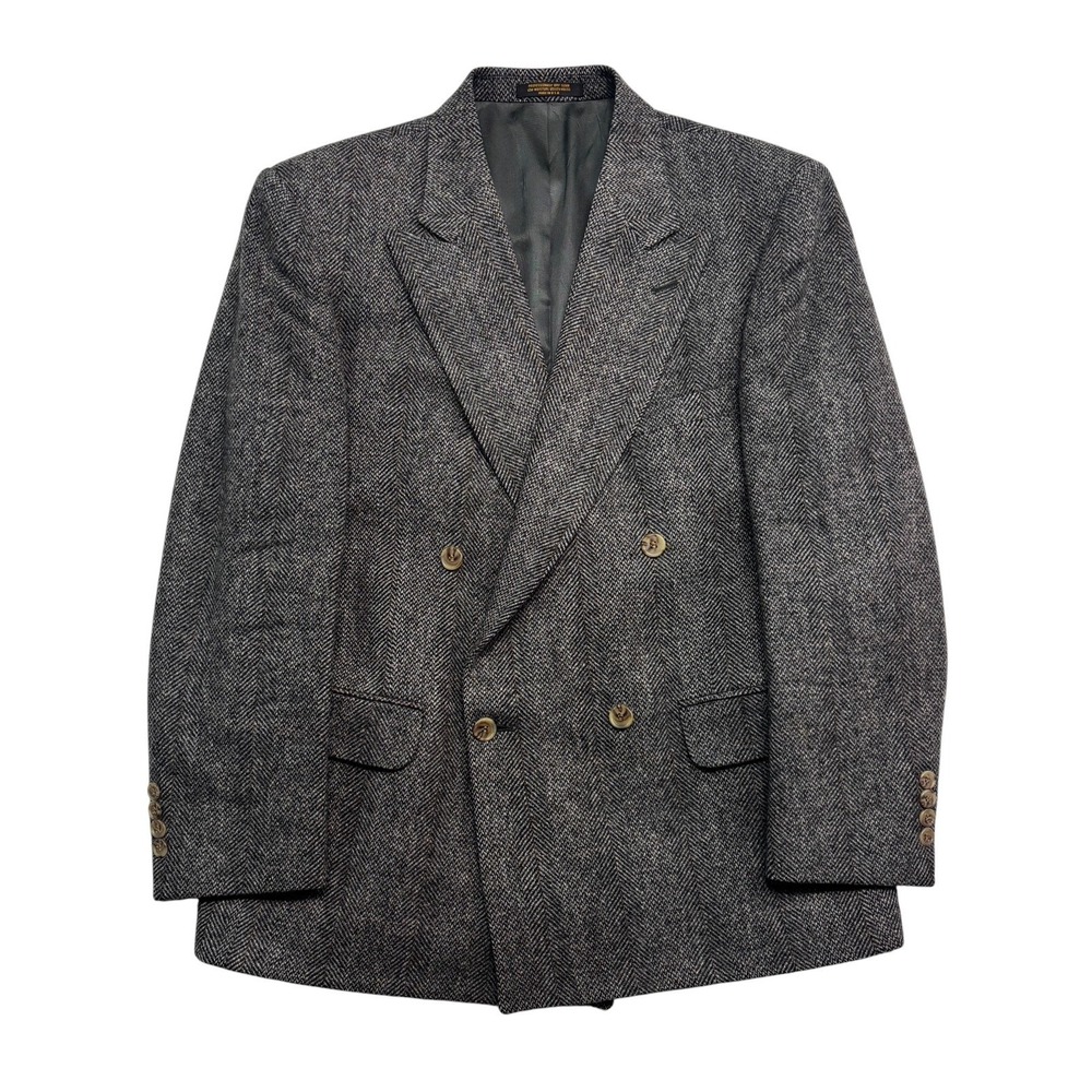 vtg Evan Picone 40S Herringbone Tweed Double Breasted Blazer Jacket Sport Coat
